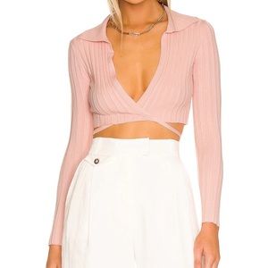 Rumor pink long sleeved wrap around ribbed shirt